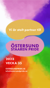 En dekal på vilken det står "Vi är stolt partner till Östersund Staaren Pride 2023"